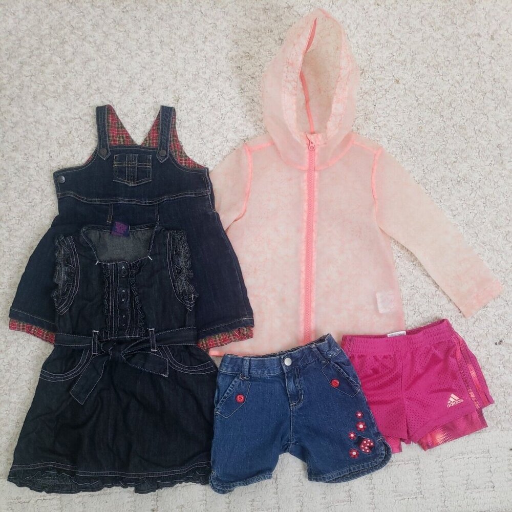 Girls Clothes Lot Size 4T 5 Pc Denim Dresses Fall Summer Raincoat Shorts Pink